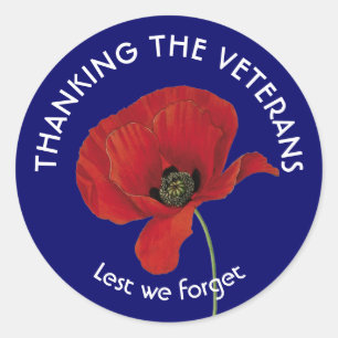 Sticker Rond Souvenir Jour de l'armistice VÉTÉRANS Poppy