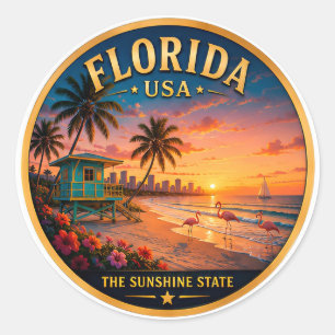 Sticker Rond Souvenirs de vacances à Palm Beach en Floride 🟡