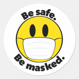 Sticker Rond Soyez en sécurité masqué Illustré