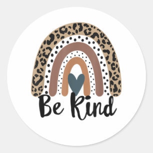 Sticker Rond Soyez gentil Leopard Rainbow Boho inspiré