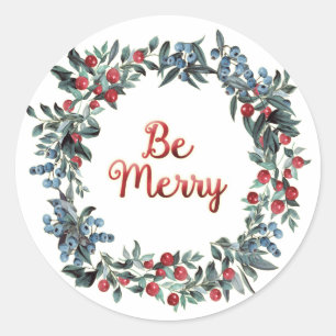 Sticker Rond Soyez joyeux! Serre de fruits festifs de Noël