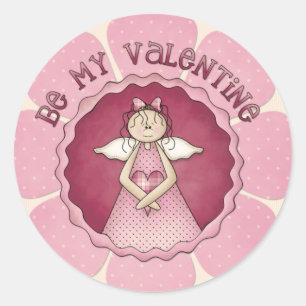 Sticker Rond Soyez ma Saint Valentin ~ Petit Ange Girl D1 Stick