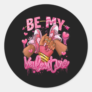Sticker Rond Soyez ma Valentine Afro Basket Valentines femmes