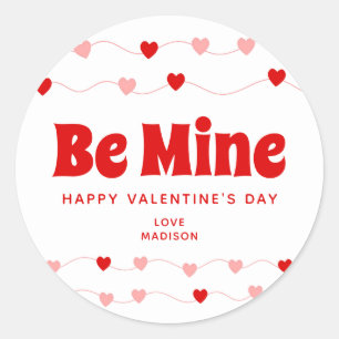 Sticker Rond Soyez Mienne Valentines Rose Et Rouge Coeurs Nom