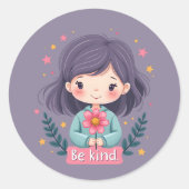 Sticker Rond Soyez une fille mignonne avec l'art positif Fleur (Devant)