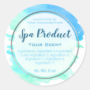 Sticker Rond Spa Bain Aquarelle Bleu Aquarelle Silver Aqua Et S