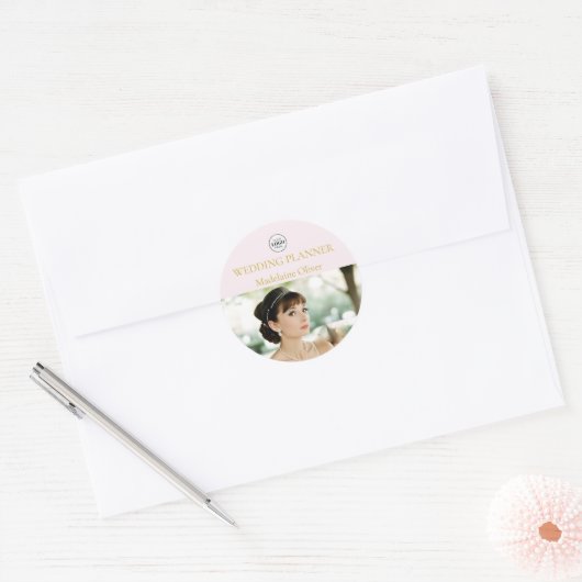 Sticker Rond Spa wedding planner Photo rose (Enveloppe)