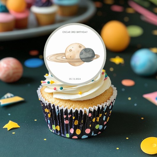 Sticker Rond "Space Adventure Watercolor Premier anniversaire