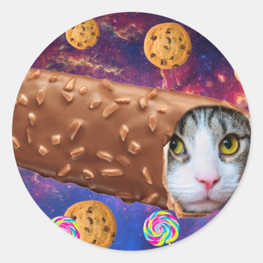 Sticker Rond Space cat à l'intérieur d'une glace (Devant)