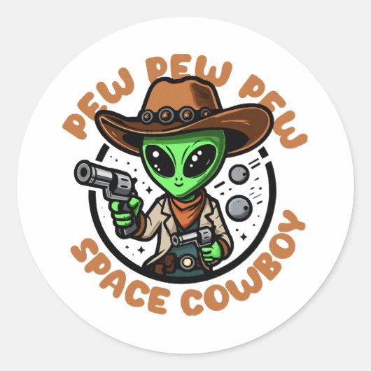 Sticker Rond Space Cowboy Funny Alien (Devant)