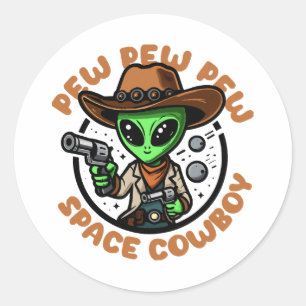 Sticker Rond Space Cowboy Funny Alien