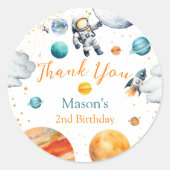 Sticker Rond Space Explorer Thank You Birthday Astronaut Planet (Devant)
