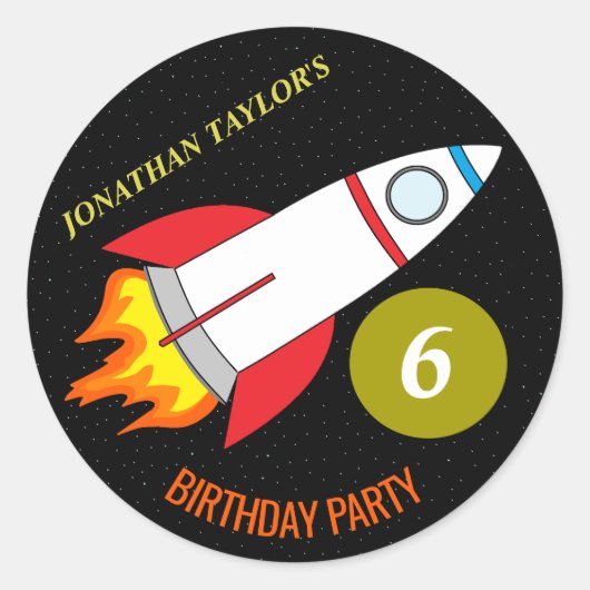 Sticker Rond Space Rocket to the Moon Children's Birthday (Devant)