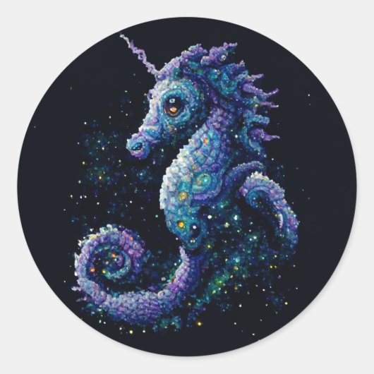 Sticker Rond Space Unicorn Seahorse (Devant)