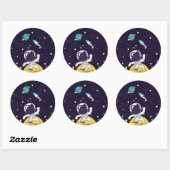 Sticker Rond Spaceman Explorant L'Espace (Feuille)