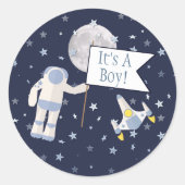 Sticker Rond Spaceman Moon C'est un garçon ! (Devant)