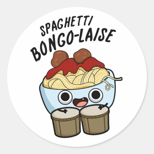 Sticker Rond Spaghetti Bongolaise Funky Food Pun (Devant)
