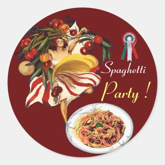 STICKER ROND SPAGHETTI PARTY DANCE, CUISINE ITALIENNE ET TOMATE (Devant)