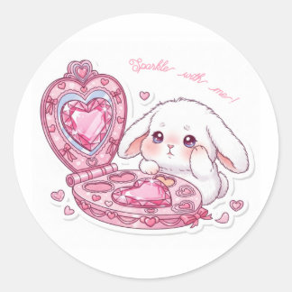 Sticker Rond Sparkle Heart Palette Bunny - Pink Magic Kawaii 