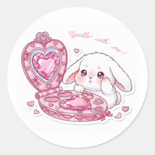 Sticker Rond Sparkle Heart Palette Bunny - Pink Magic Kawaii  (Devant)