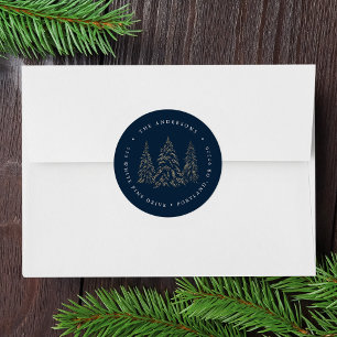 Sticker Rond Sparkling Winter Pine Holiday Adresse de retour