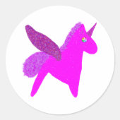 Sticker Rond Sparkly magenta unicorn glitter pegasus (Devant)