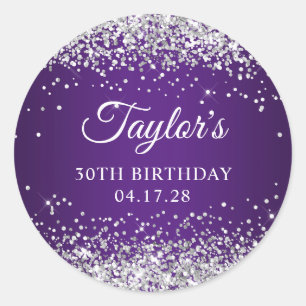 Sticker Rond Sparkly Silver Parties scintillant Royal Purple 30