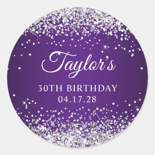 Sticker Rond Sparkly Silver Parties scintillant Royal Purple 30 (Devant)