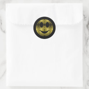 Sticker Rond Sparkly Smile face or jaune éclatant sur noir