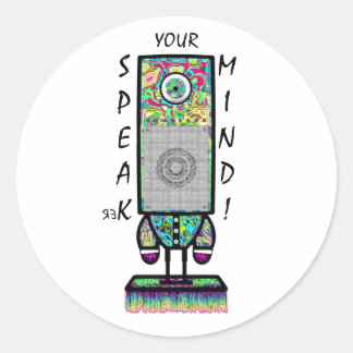 Sticker Rond Speak-er Your Mind Funny Cyclops Speaker Pun
