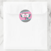 Sticker Rond Spécial 1950's Retro Diner rose & Turquoise Sock H (Sac)