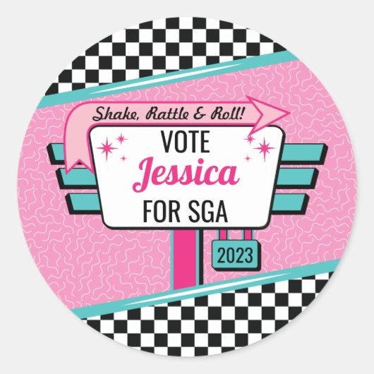 Sticker Rond Spécial 1950's Retro Diner rose & Turquoise Sock H (Devant)