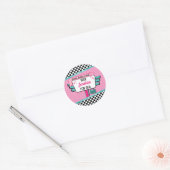 Sticker Rond Spécial 1950's Retro Diner rose & Turquoise Sock H (Enveloppe)
