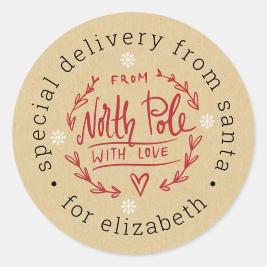 Sticker Rond Special Delivery From Santa North Pole Christmas (Devant)
