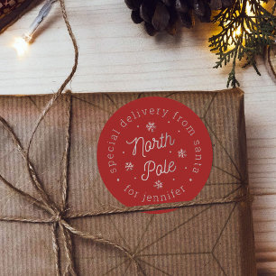 Sticker Rond Special Delivery From Santa North Pole Christmas