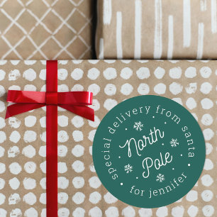Sticker Rond Special Delivery From Santa North Pole Christmas