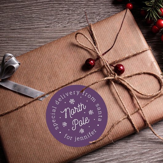 Sticker Rond Special Delivery From Santa North Pole Christmas