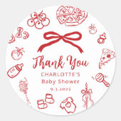Sticker Rond Special Delivery Whimsical Red Bow Baby Shower (Devant)