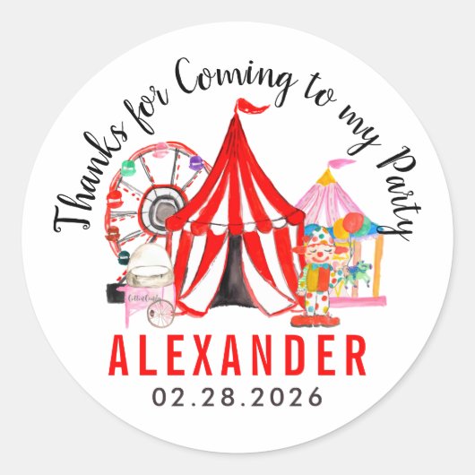 Sticker Rond Spectacle de cirque du Carnaval moderne Merci enfa (Devant)