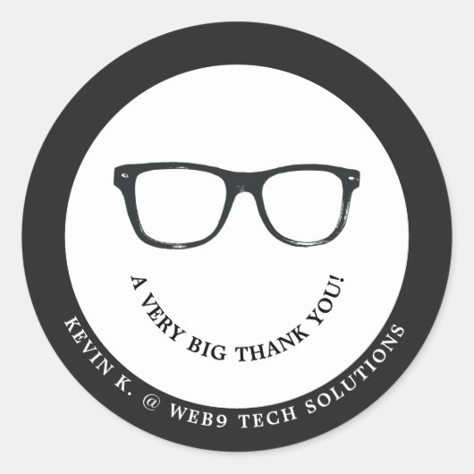 Sticker Rond Spectacles Graves | Le sourire minimal du Merci (Devant)