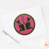 Sticker Rond Sphynx Black & Gold chat égyptien fuchsia (Enveloppe)