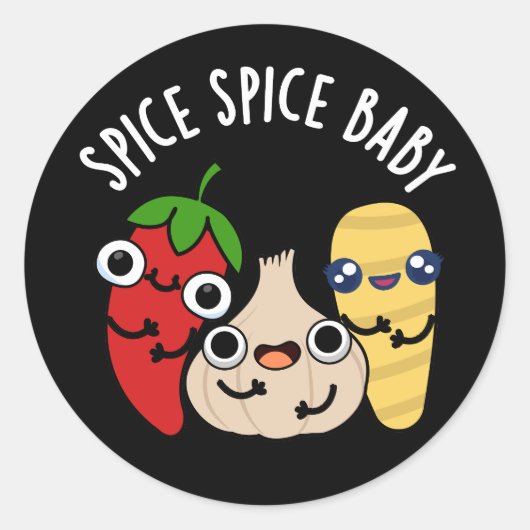 Sticker Rond Spice Spice Baby Funny Food Pun Dark BG (Devant)