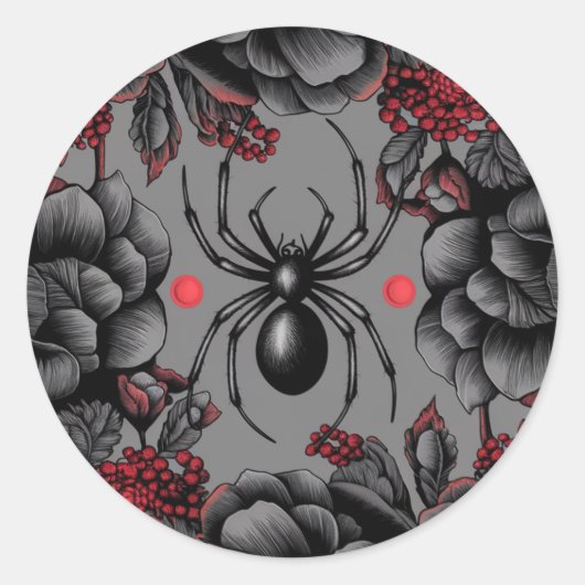 Sticker Rond Spider Floral design style gothique (Devant)