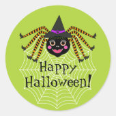 Sticker Rond Spider Witch Halloween heureux (Devant)