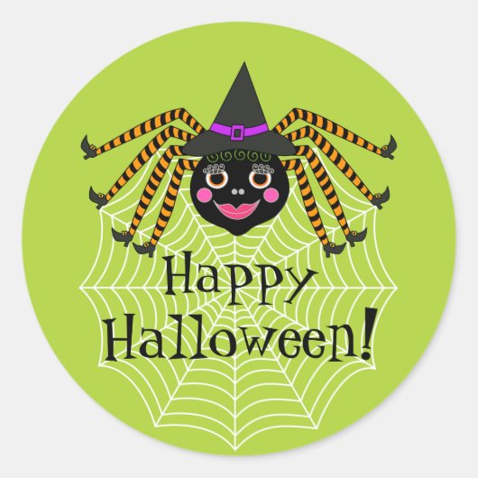 Sticker Rond Spider Witch Halloween heureux (Devant)