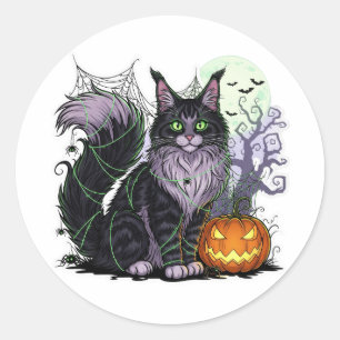 Sticker Rond Spiderweb Coon - Maine Coon Halloween