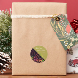 Sticker Rond Spirales Arc-En-Ciel Chic Sur Violet Et moutarde