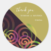 Sticker Rond Spirales Arc-En-Ciel Chic Sur Violet Et moutarde (Devant)