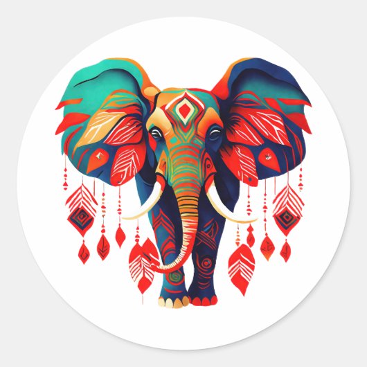 Sticker Rond Spiritual Elephant with Red Feathers (Devant)