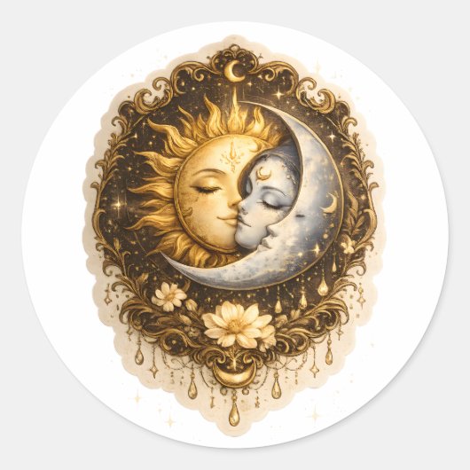 Sticker Rond Spiritual Sun and Moon Celestial Sacred Light (Devant)